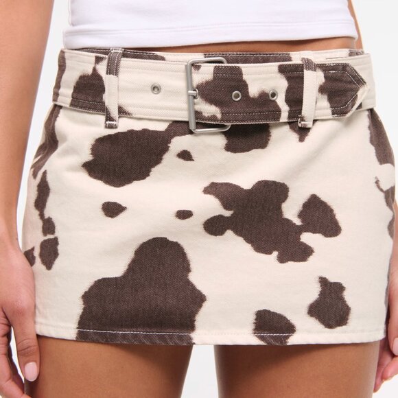NWT A&F Low Rise Belted Denim Mini Skort in Cow Print size 26 / 2 - Picture 12 of 16